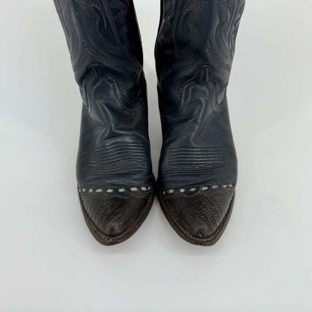 Dan Post Womens Cowboy Boots Sz 5.5 Blue Leather Western Snip Toe Festival Snake - Picture 3 of 11